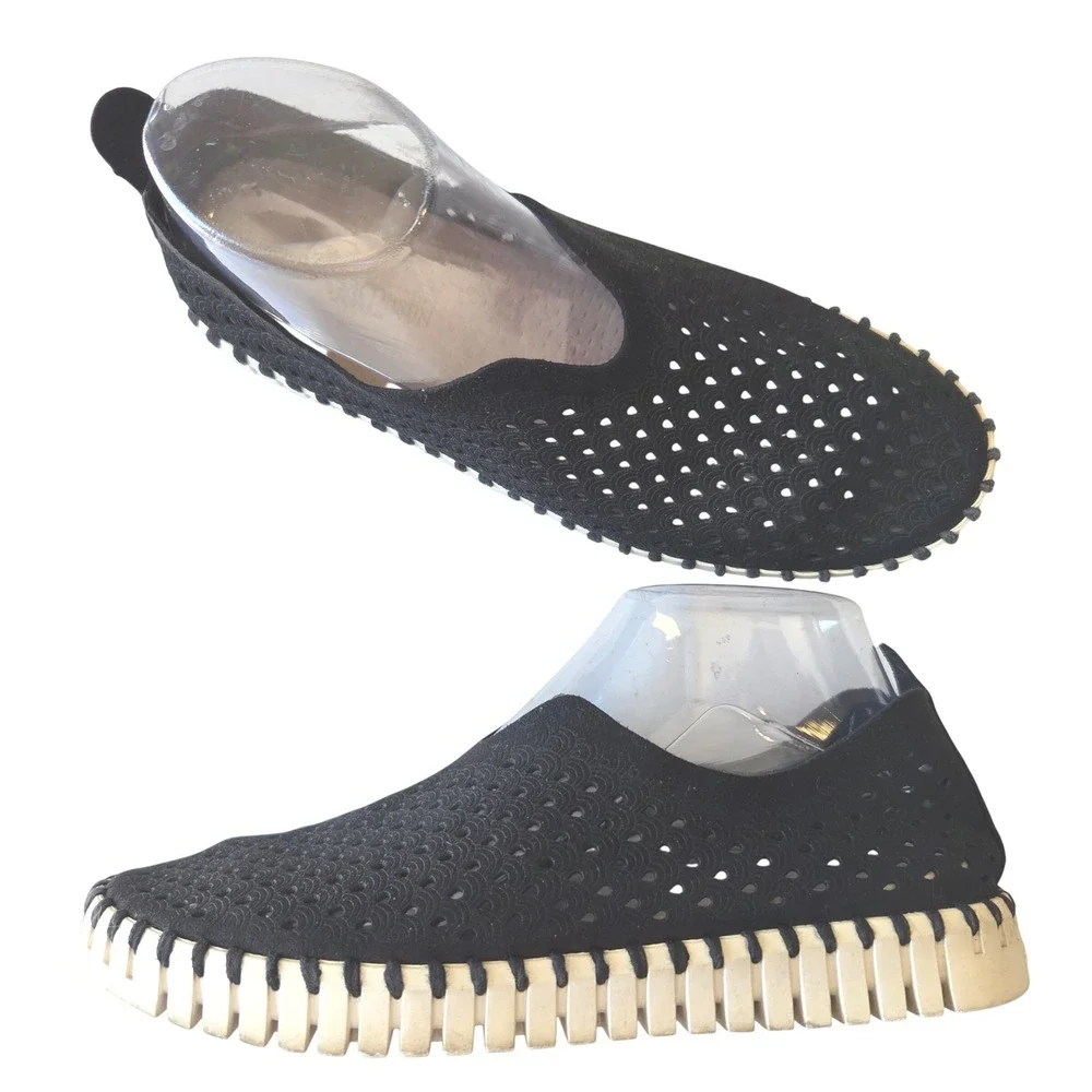 Ilse Jacobsen Tulip 139 Black Laser Cut Slip On Loafers Women Size 38 EU 8 US